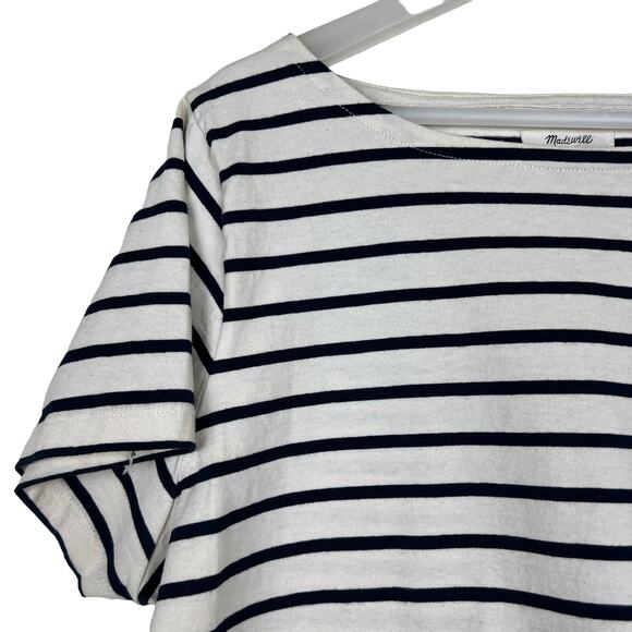 Madewell Striped Embroidered Staycation Crop Tee Size Large - Picture 5 of 12